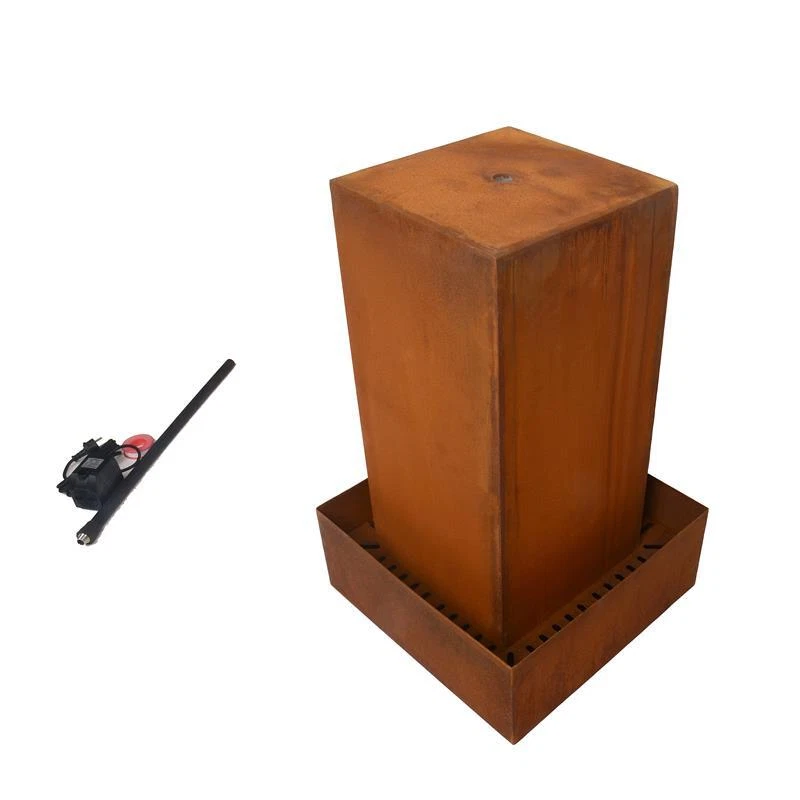 Gartenbrunnen Cortenstahl Brunnen Zierbrunnen Set Springbrunnen Rost 50x50x80 cm - Bild 3 von 4