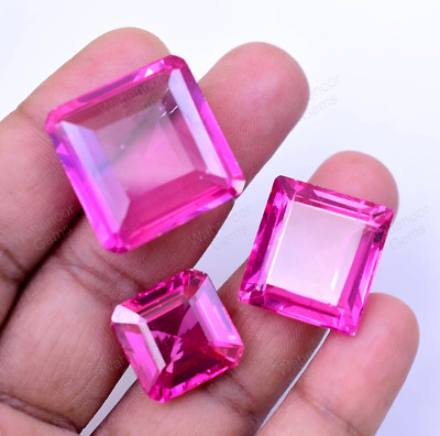 AAA+ 131.30 Ct Natural Mogok Pink Ruby Emerald Certified 3 Pcs Lot Gemstone