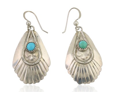 Navajo Earrings 925 Silver Turquoise Artist Signed Dean Brown C