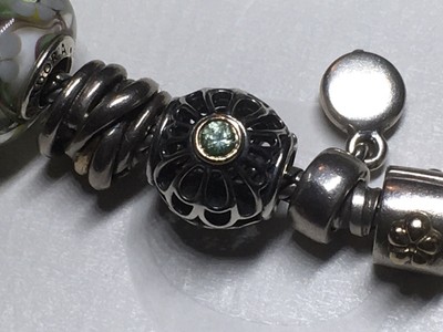 Pandora Set  Armband 19 Cm+ 8 Charms,bicolor mit Gold,Clip,Vintage grüne Spinell