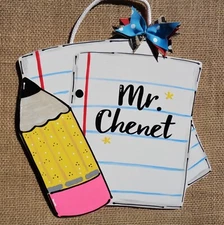 Personalized Notebook Teacher SIGN Plaque School Classroom Pencil Door Hanger