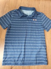 Image of Under Armour Boys Blue Polo Shirt. Size: YMD. Heatgear