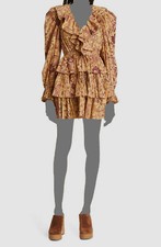 $446 Ulla Johnson Women's Yellow Ruffled V-Neck Long Sleeve Mini Dress Size 4