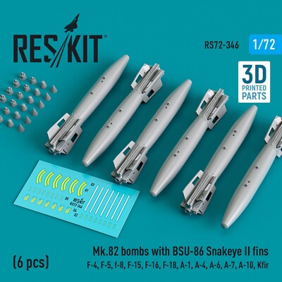 Mk.82 bombs with BSU-86 Snakeye II fins (6 pcs) Scale 1:72 ResKit RS72-0346