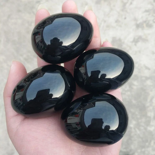Natürlicher schwarzer Obsidian Kristall Ei Kugel magische Kugel Heilung Kegel Übungsstein - Bild 11 von 14