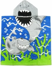 SHARK Hooded Beach Poncho Towel Kids Bath Costume Cotton Pool Cover Up Robe Kids