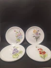 VTG Westmoreland Milk Glass Plates - Beaded Edge - Flower Pattern - Set of 4