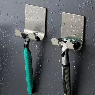 Stainless Steel Razor Holder Hook Wall Mount Adhesive Shaver Storage Rack - Image 1 of 4
