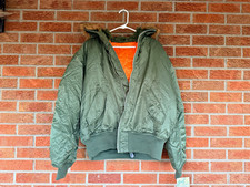New Vintage Knox Armory KA Hooded MA-1 Bomber Jacket Fur Trim Green Men's M