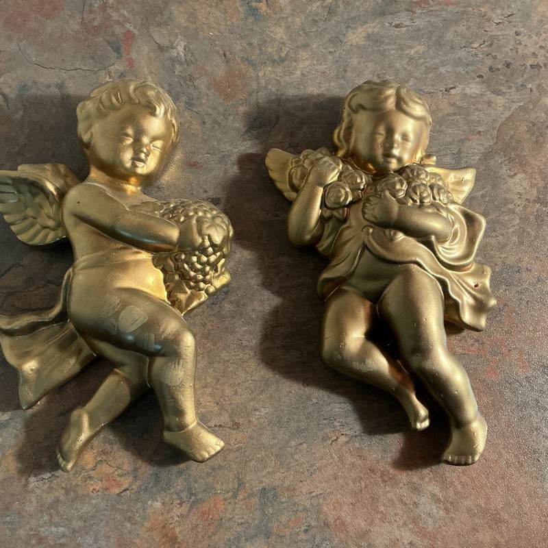 Vintage Gold Plastic  Wall Hanging Cherubs • Set Of 2