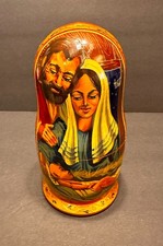 Russian Religious Nesting dolls Hand Painted Matryoshka Jesus Nativity Signed 5