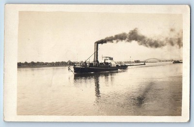 Bendorf Germany Postcard View of the Barges Going up the Rhine 1919 RPPC Photo