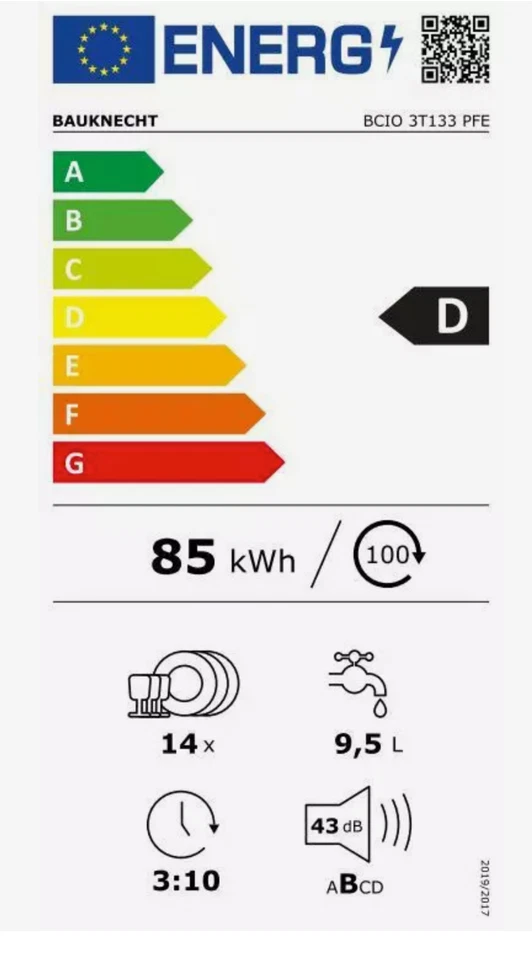 Bauknecht BCIO 3T133 PFE vollintegrierter Geschirrspüler 60 cm  EEK-D - Bild 3 von 4