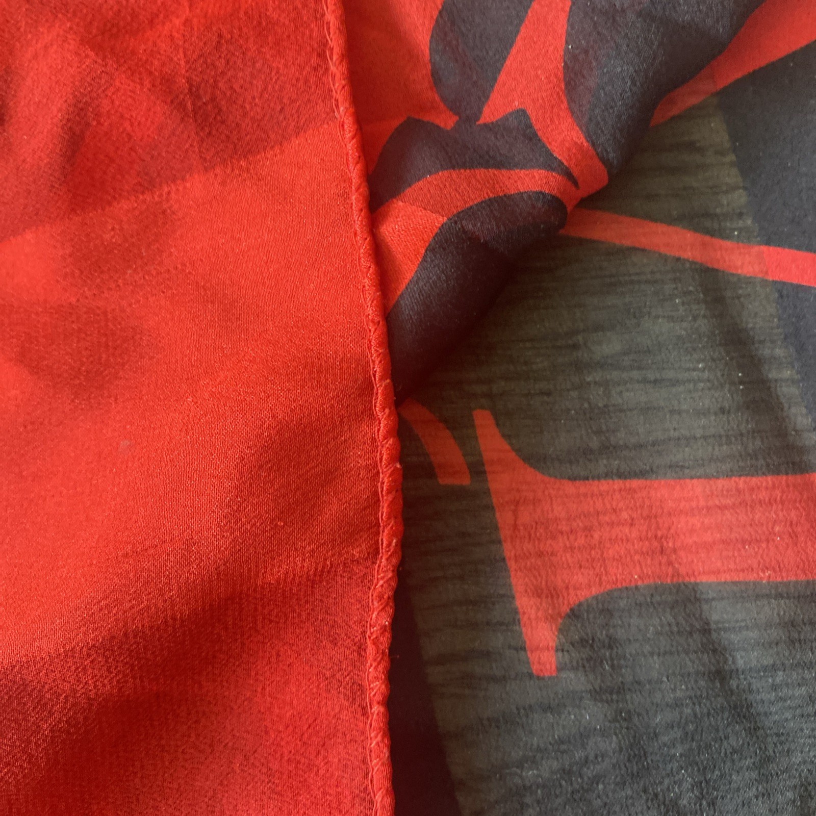 Large Rectangular Silk Jaeger Scarf Red/black Mon… - image 5