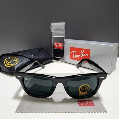 Ray-Ban RB2140 Wayfarer Sunglasses Glossy Black Frame Glass Gray Lens 50 mm New