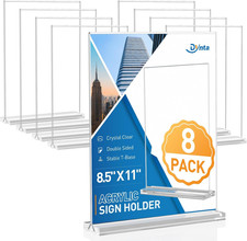 8 Pack Acrylic Sign Holder 8.5 X 11, Clear Display Stand with Stable Base, Doubl