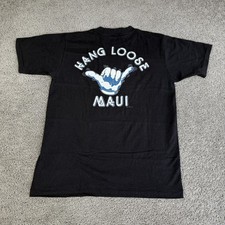 Vintage 80s Hang Loose Hawaii Shirt Mens L Black Shaka Single Stitch Super Cru