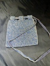 Vintage Blue Glass Beaded Flapper Purse. Draw String 1920 s
