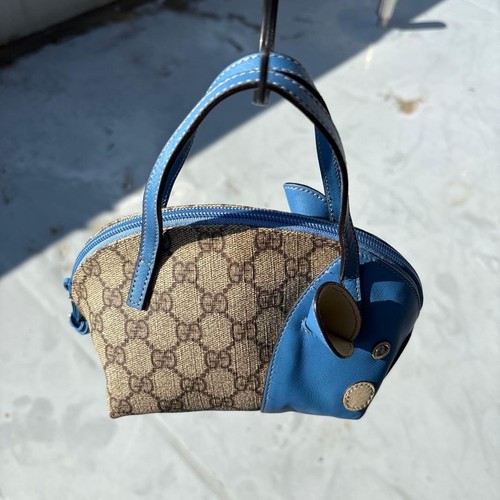 Gucci Animal Motif Handbag Blue Beige Used From Japan