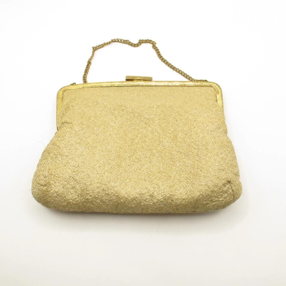 Vintage 1960s Gold Thread Wedding Purse White Bridal Evening Handbag Chain
