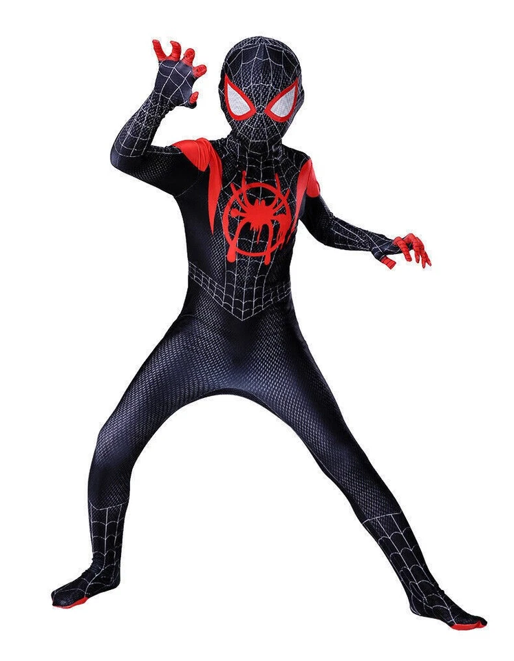 Into the Spider Verse Miles Morales 蜘蛛侠连身裤 儿童服装 Cosplay 全新 — 第 2/4 张图片