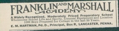 1931 Franklin Marshall Academy Prep School E M Hartman Lancaster PA Ad RB1