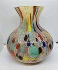 Large 10" Murano Art Glass Vase Italy Maestri Vetrai Azzurra Green Yellow Blue