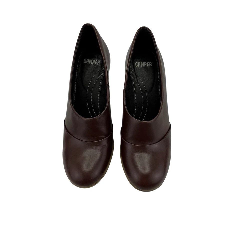 Zapatos de salón con plataforma de tacón bloque Camper - Cuero marrón espresso - Mujer Talla UE 37 Foto 3 de 4