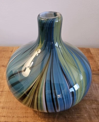 Vintage 1970s Murano Style Glass Swirl Art Bulb Vase Handblown Gorgeous