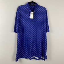RLX Ralph Lauren Performance Golf Blue Polo Shirt Mens Size XL Floral Stretch
