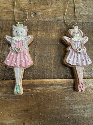 2 x Pastell Eis Lebkuchen Fee Ballerina Deko, Hund & Katze, Gisela Graham