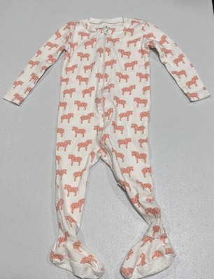 Primary Zebra Print Footie Full Zip Snug Fit 9-12 M Organic Cotton White Orange