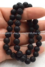 2 Pcs 8mm Natural Black Volcanic Lava Gemstone Beads Stretchy Bracelet 7.5" AAA
