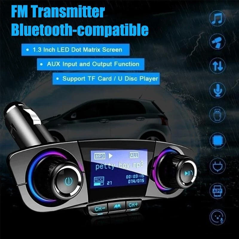 Bluetooth 4.0 FM Transmitter 1.3in LED Screen For Car Wireless Bluetooth FM 2USB Foto 4 de 4