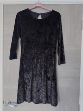 D164 WOMANS NEXT BLACK VELOUR 3/4 SLEEVE STRETCH BODYCON DRESS UK 10 EU 38