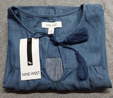 Nine West Women's Size 4 Chambray Short Sleeve Dress Dark Wash