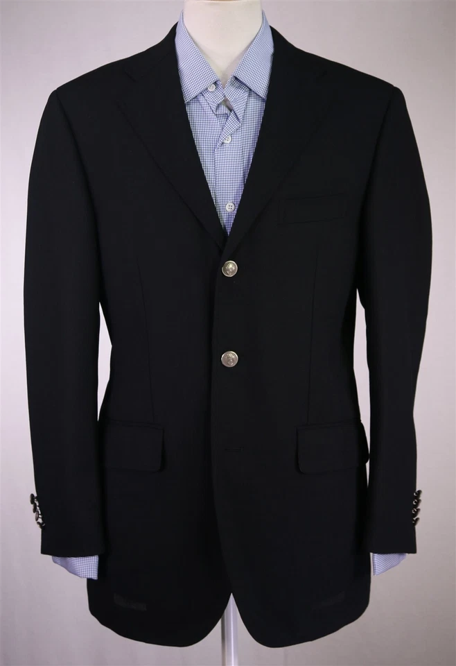 Paul Stuart Japan Black Knit Woven Wool w/ Metal Button Blazer Jacket 38R - Image 2 of 4