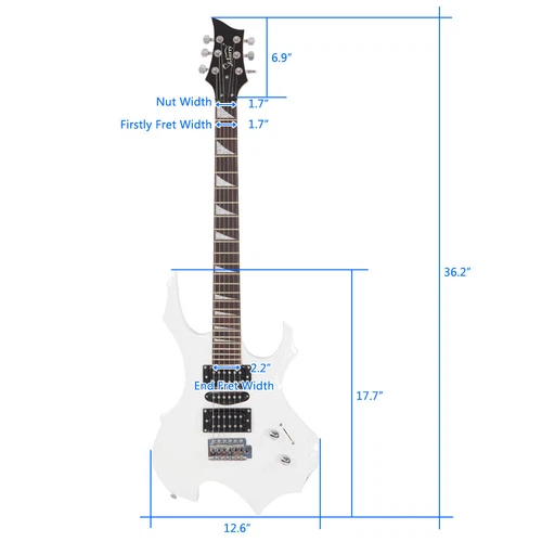 Glarry Flame Electric Guitar HSH Pickup Pack Strap Pick Cable Wrench Tool White - Picture 2 of 11