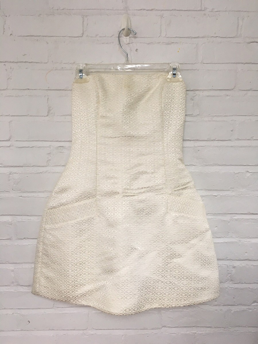Club Monaco White Textured Strapless Structure Mini Dress