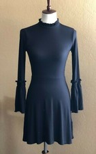 TOPSHOP Womens Black Fluted Ribbed Jersey Skater Dress Size 2 US NGB