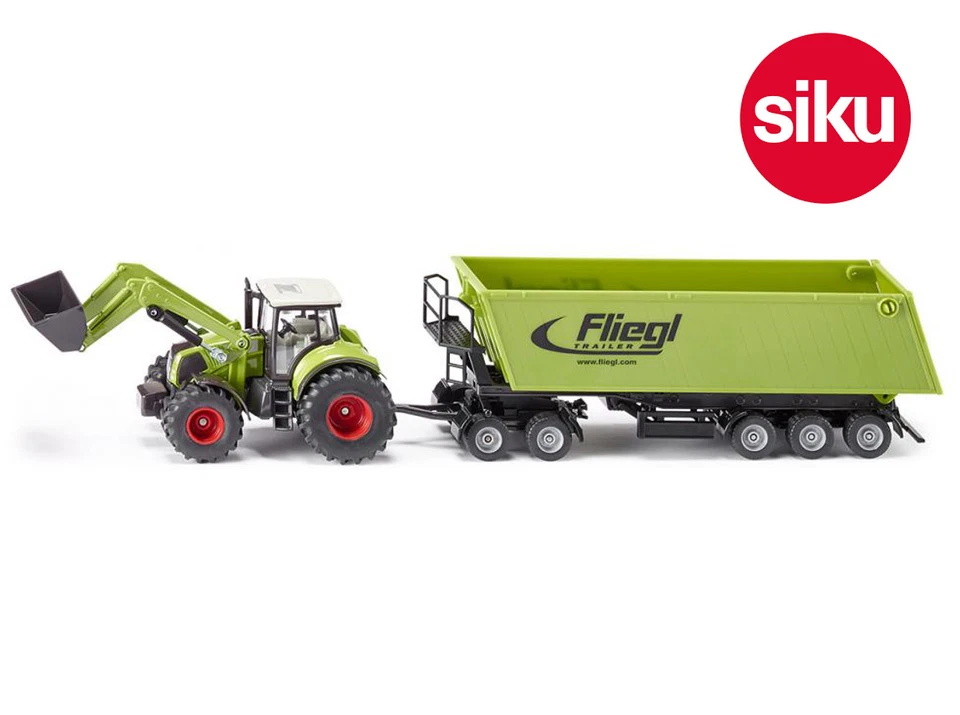 Siku 1949 Claas Axion 850 with Loader & Fliegl Tipping Trailer & 5th Wheel Dolly - Image 2 of 3