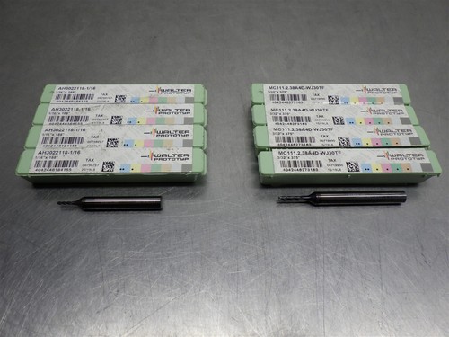 Lot Of 8 NEW! Assorted Walter Carbide Endmill 4F (4)1/16" (4)3/32" -(As Shown)