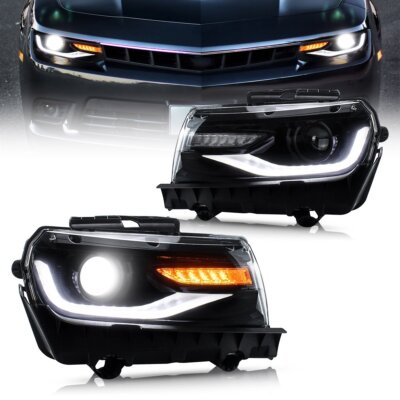 Pair LED Headlights For 2014 2015 Chevrolet Chevy Camaro LS LT SS w/Sequential
