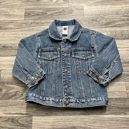 GAP Button Down Long Sleeve Blue Denim Jean Jacket Girl's Size 3 Years Old - Picture 2 of 10