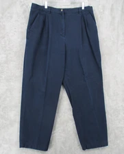 Ralph Lauren LRL Pants Womens 18W Chino Pleated Pockets Casual Classic Navy Blue