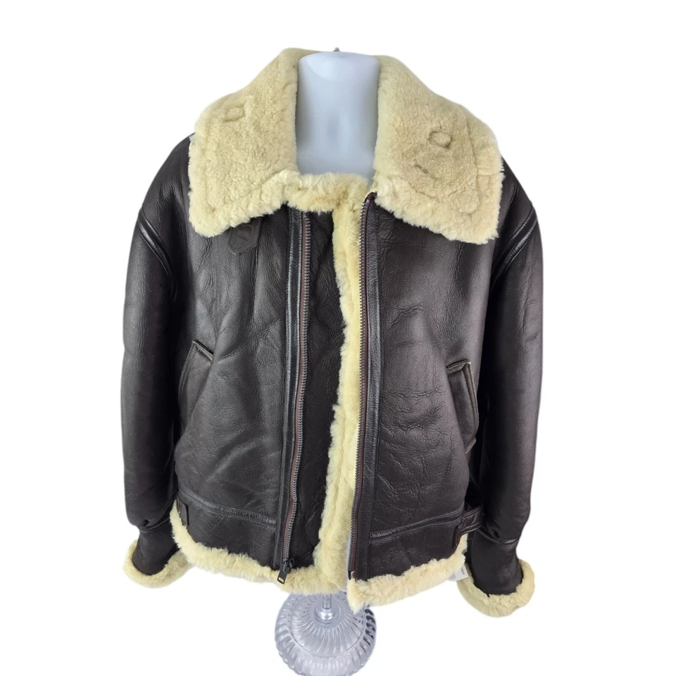 EXCELLED Heavy Shearling Sheepskin B3 Aviator Bomber Jacket M / L  MADE IN USA - Image 2 of 4