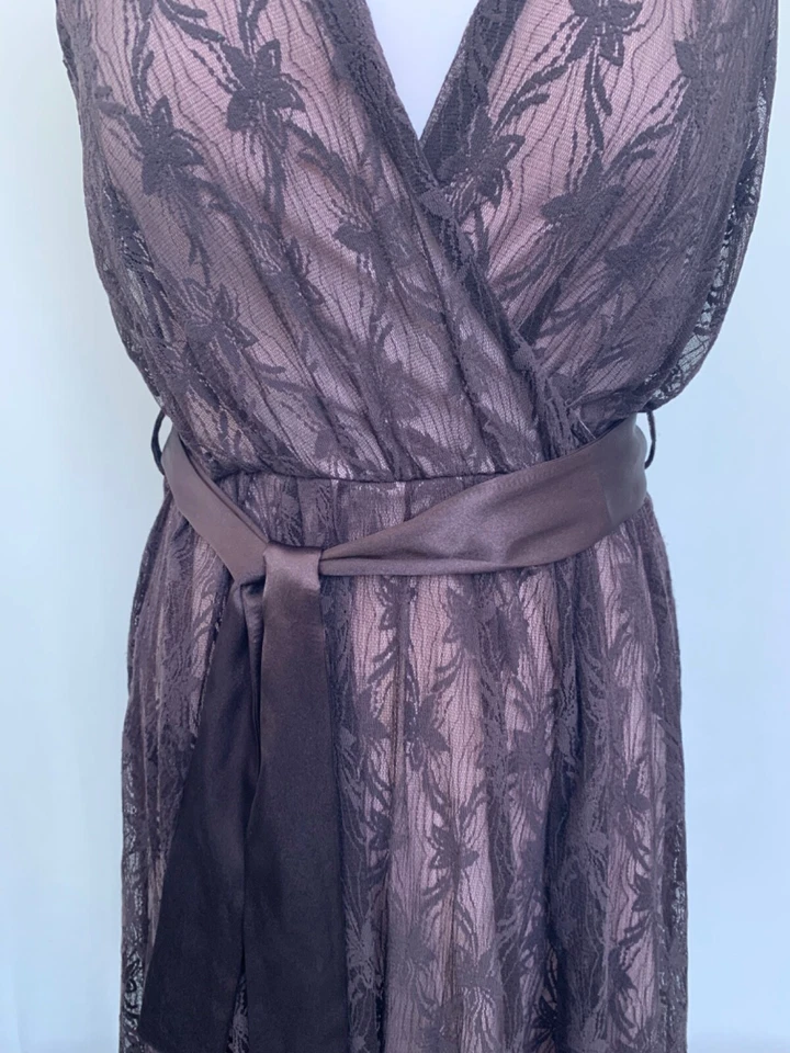 Dress Editions Brown Lace V-Neck Womens Dress Size 10 - Image 2 of 4