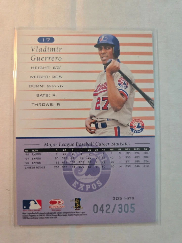 VLADIMIR GUERRERO 1999 DONRUSS STAT LINE CAREER HITS /305 MONTREAL EXPOS - Image 2 of 2