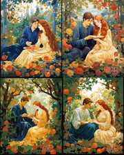 Harvest Romance in the OrchardPrinted Needlepoint Canvas Autumnal Couple Delight