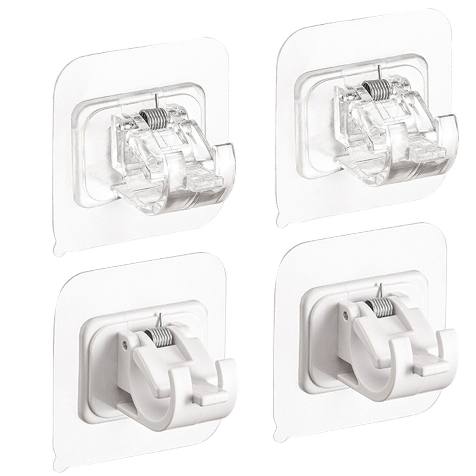 4PCS Nail Free Adjustable Curtain Rod Clip Brackets Self Adhesive Holder Hooks